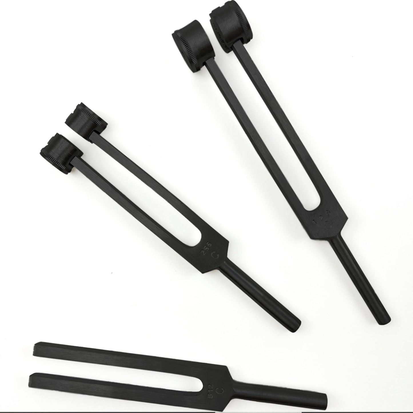 Medical Grade Aluminum Alloy Sensory Tuning Fork Activator For Healing, Therapy Non Magnetic One Each of C128, C 256, C 512 Tuning Forks, Black, 3 Pcs