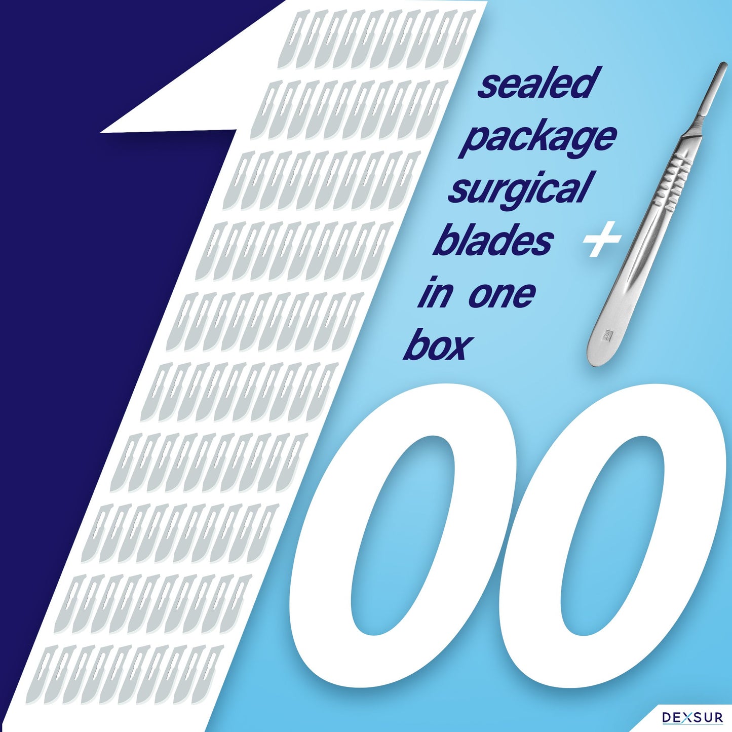 Scalpel Blades Sterile High Carbon Steel Dermablade, # 20 Surgical Blade - Individually Wrapped, a box of 100 Pcs + # 4 Scalpel Handle